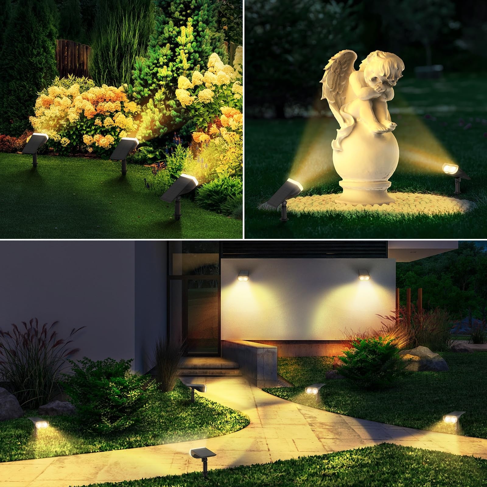 Outdoor waterproof solar lights by Linkind, featuring IP67 waterproof rating and dusk-to-dawn solar-powered illumination.