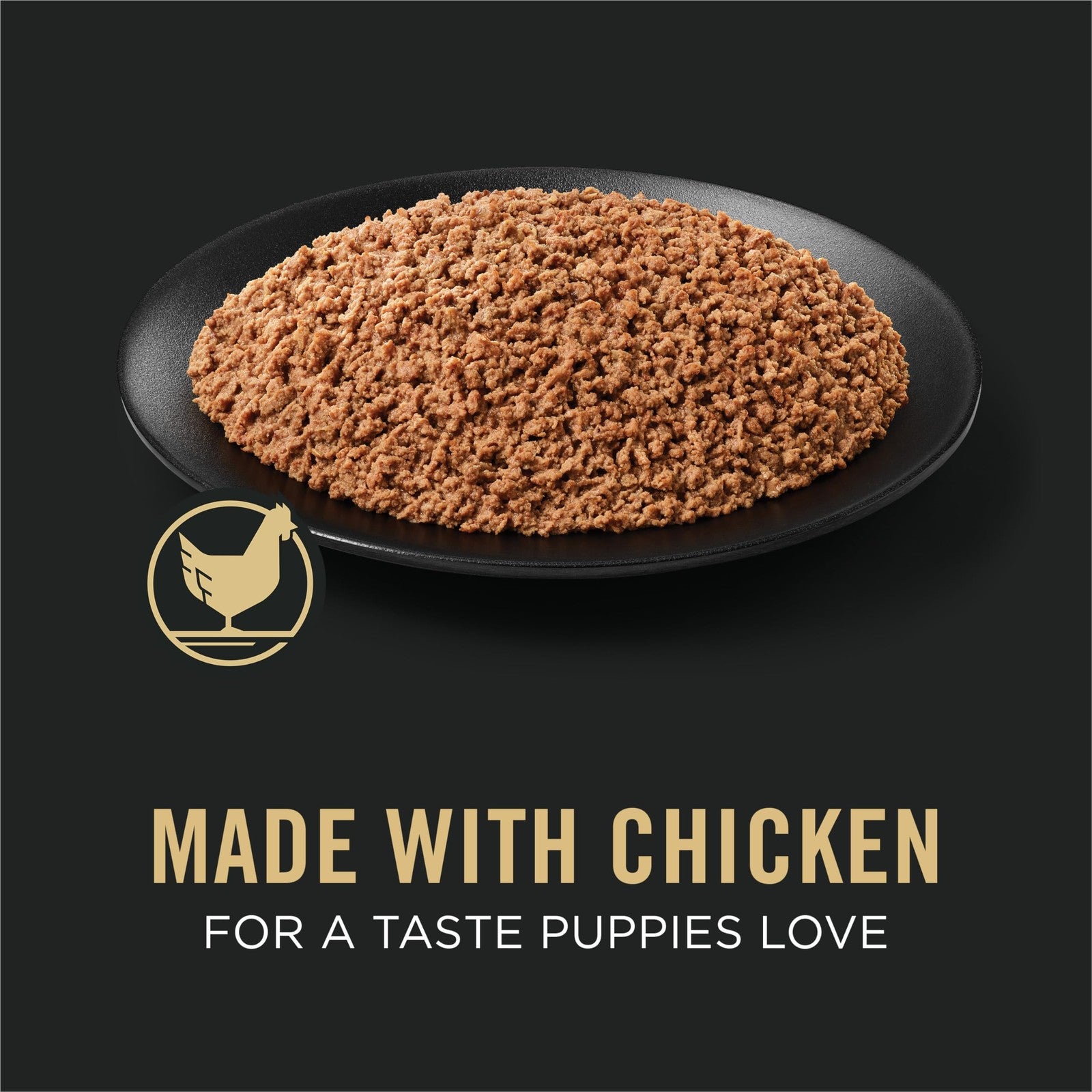 Cans of Purina Pro Plan Grain Free Wet Puppy Food, Classic Chicken Entrée, showing the product packaging.