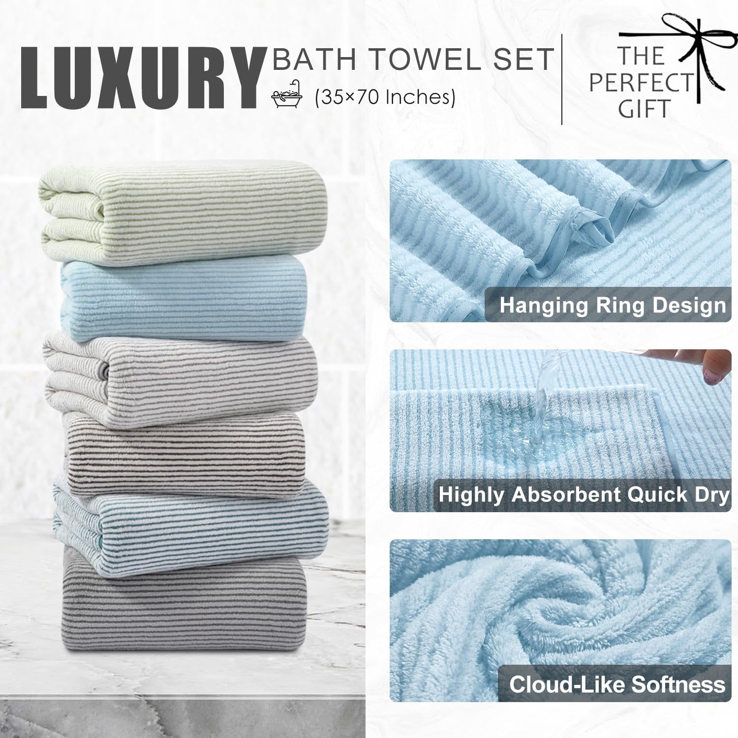 Four oversized Jessy Home bath towels, soft and fluffy, 35x70 inches, perfect for bathroom use.