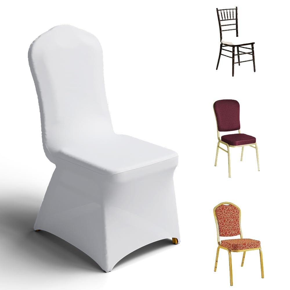 Set of 12 Trlyc spandex chair covers fitting dining chairs, made of stretchy polyester fabric for a snug, elegant fit.