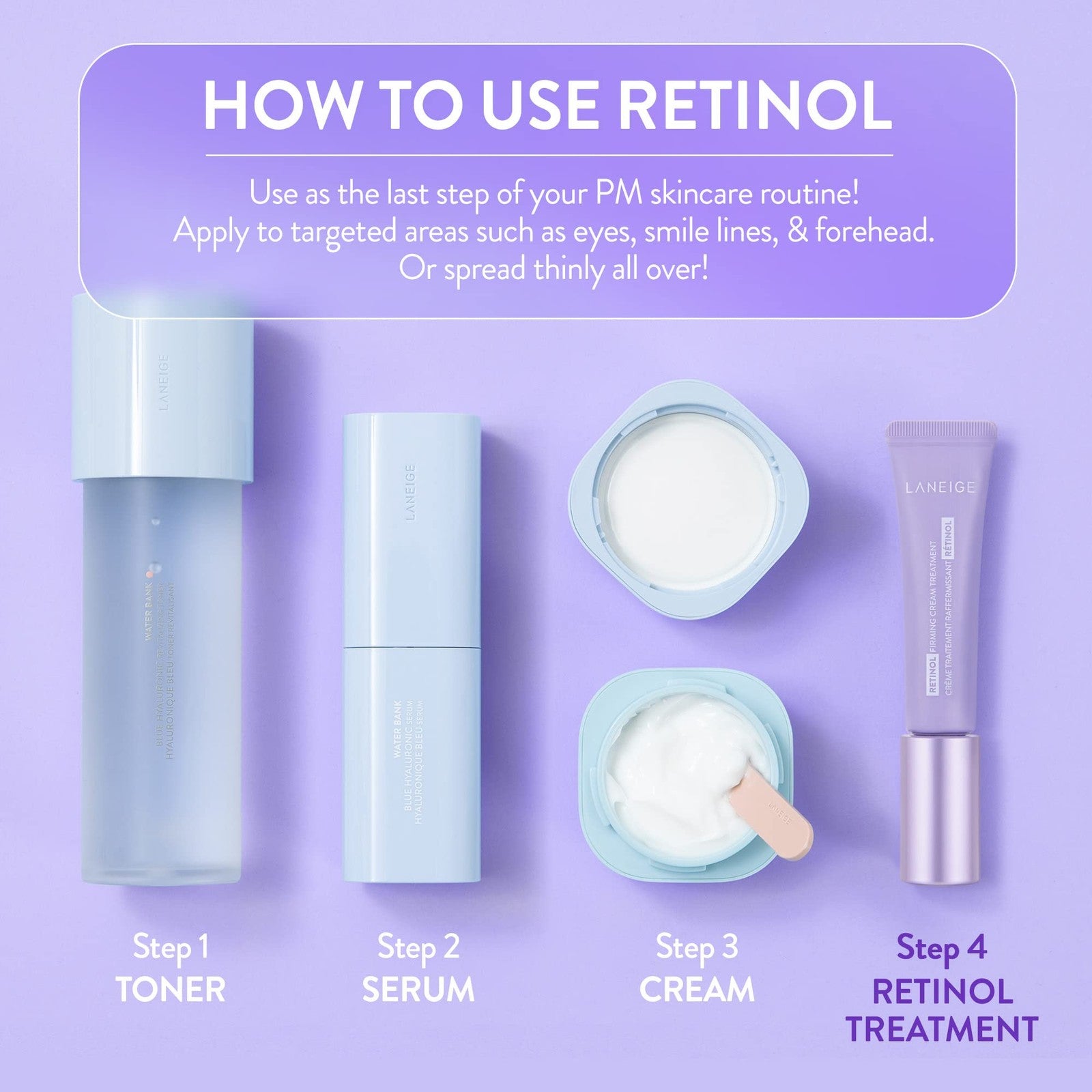 Laneige Retinol Firming Cream Treatment jar showing the anti-aging moisturizer with a smooth, white cream inside and the product label.
