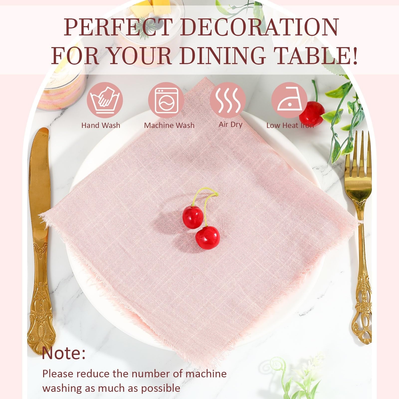 Preboun 24-pack of soft cotton fringe napkins, 17x17 inches, rustic reusable cloth napkins for table setting or events.