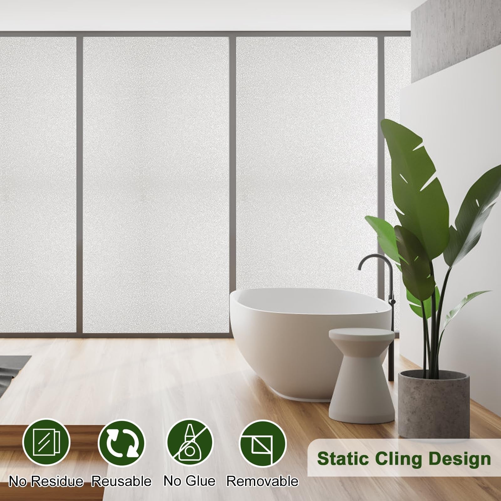 Shackcom frosted glass window film rolls, 45.2 x 118 inches, for bathroom and window privacy, with a textured frosted finish.