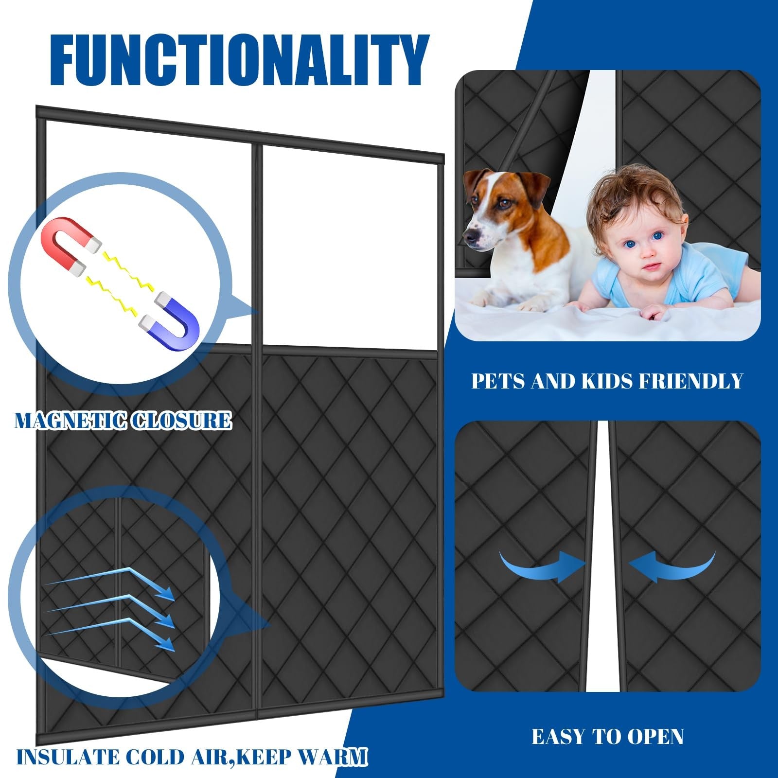 Peryiter Magnetic Thermal Insulated Door Curtain 72x80 waterproof Oxford windproof fabric with magnetic closure