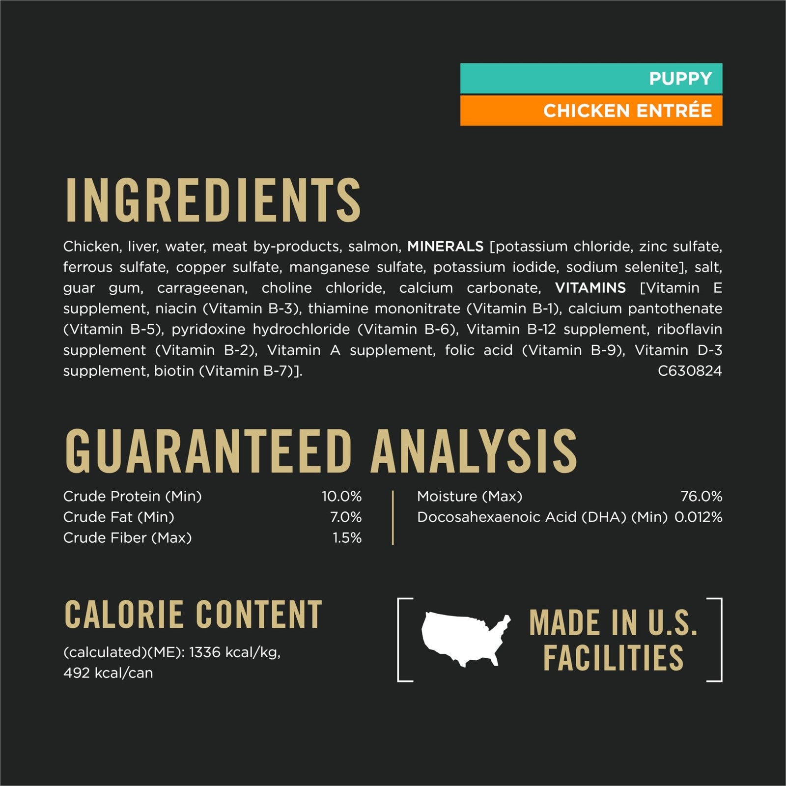Cans of Purina Pro Plan Grain Free Wet Puppy Food with Classic Chicken Entrée, showing the product label and packaging.
