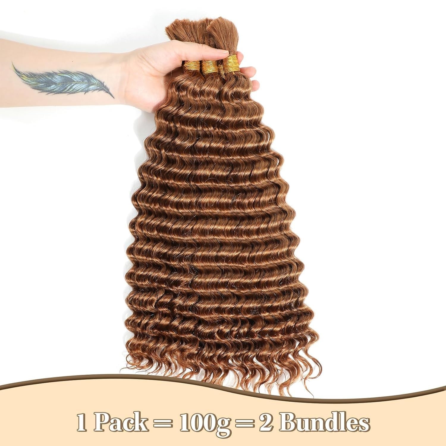 Leruikair Color 30 dark brown deep wave human braiding hair bundle, 50g, with textured, wavy hair strands for styling.