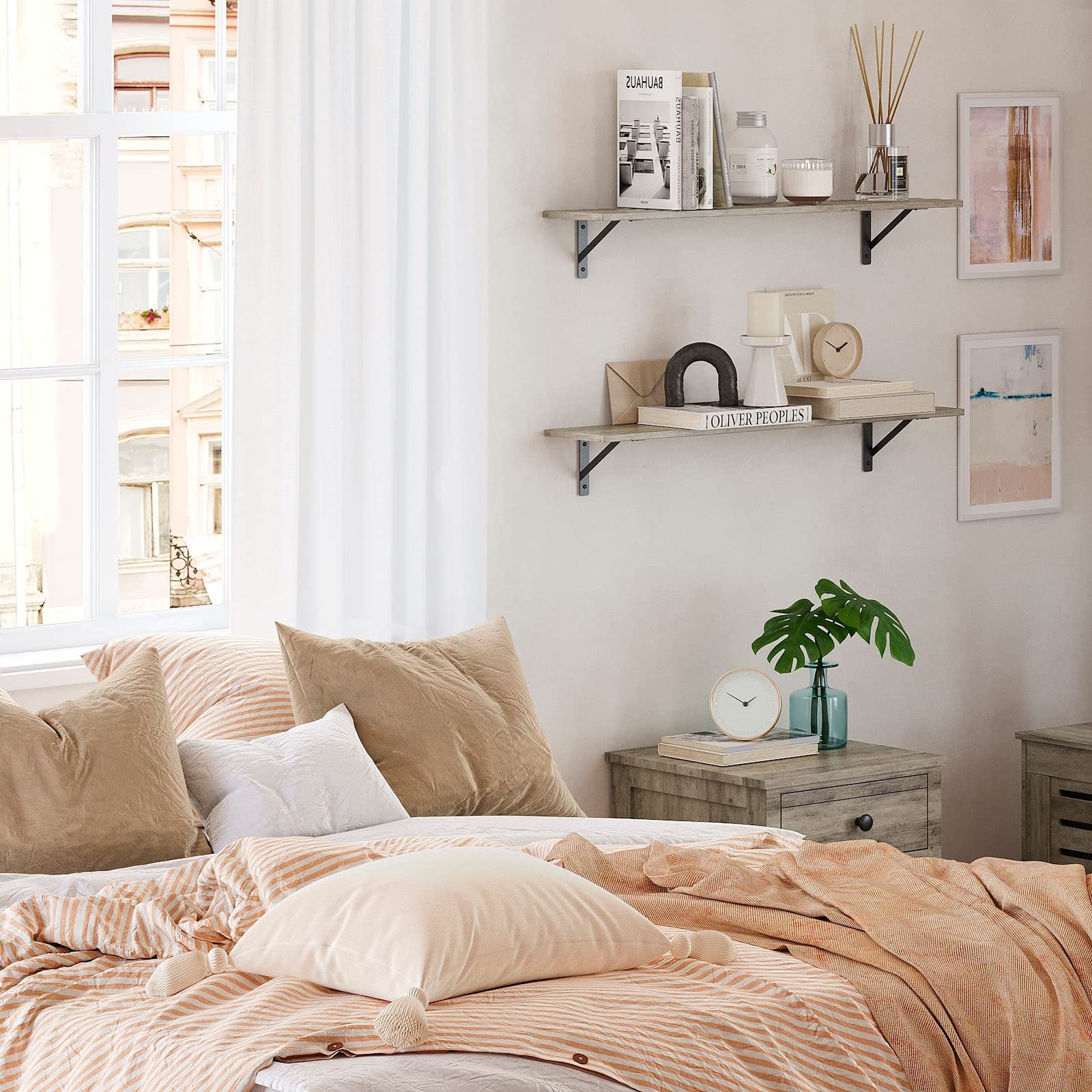 Set of two Dinzi Lvj long wall-mounted shelves, 39.4 inches, with a sleek modern design for stylish storage or display.