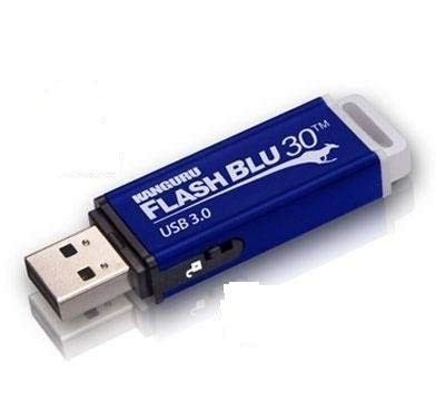 Kanguru Solutions Alkfb3016g 16GB FlashBlu30 USB flash drive with blue plastic casing and compact design.