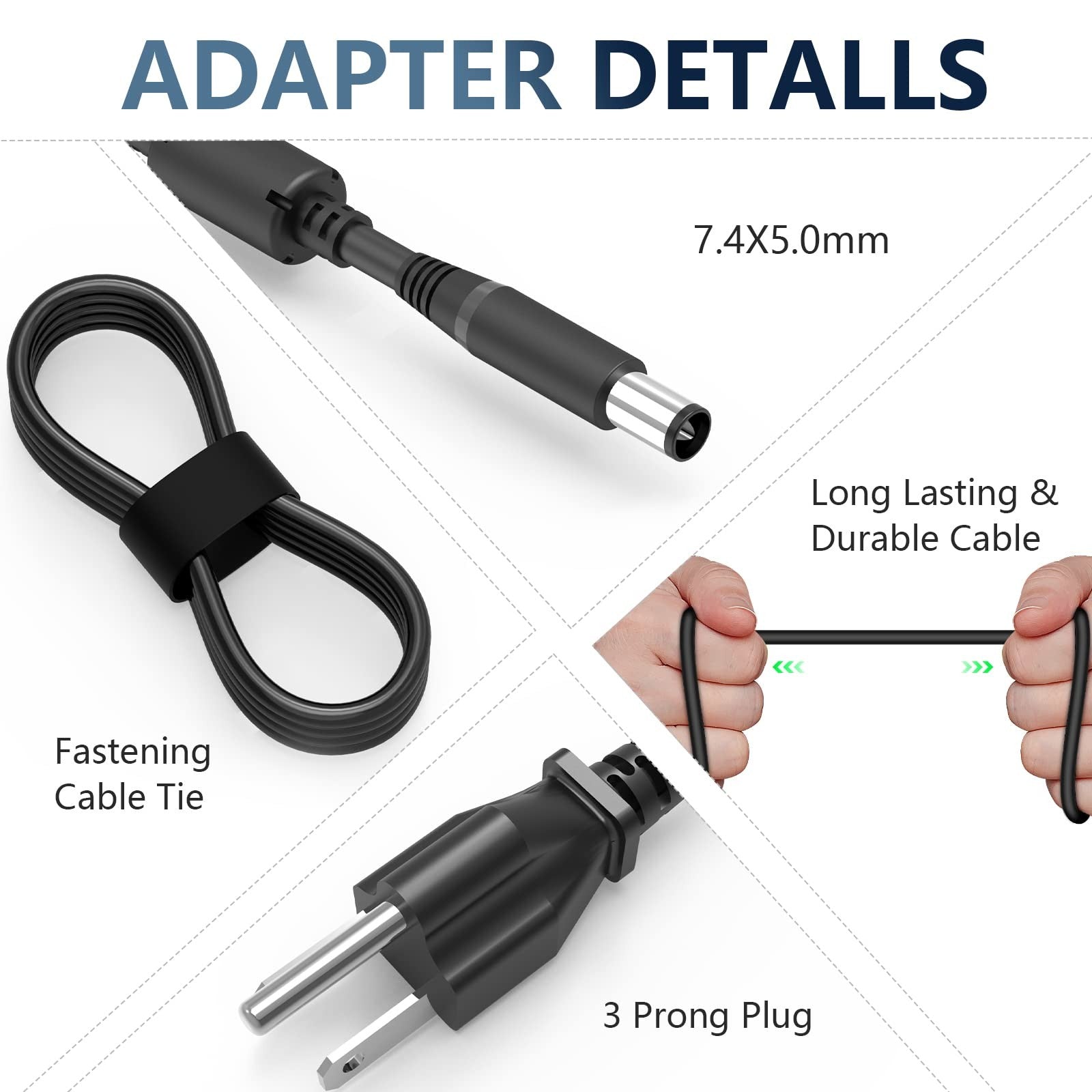 Unbranded Zhiy 130W laptop charger compatible with Dell G3 15 3500, Inspiron 15 7000 7559, showing the power adapter and cable.