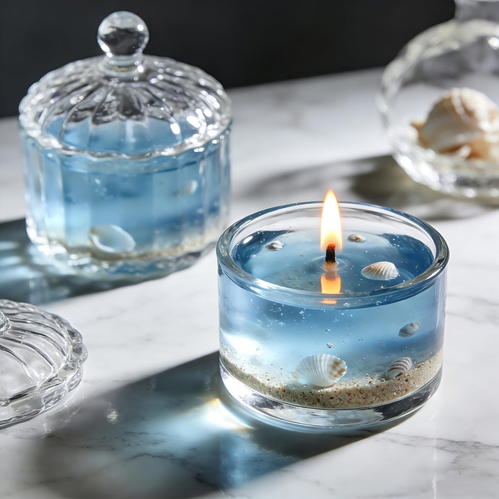Sel Natural clear gel wax for candle making, high-density transparent wax in a 8.8 lb container, with a smooth, glossy surface.