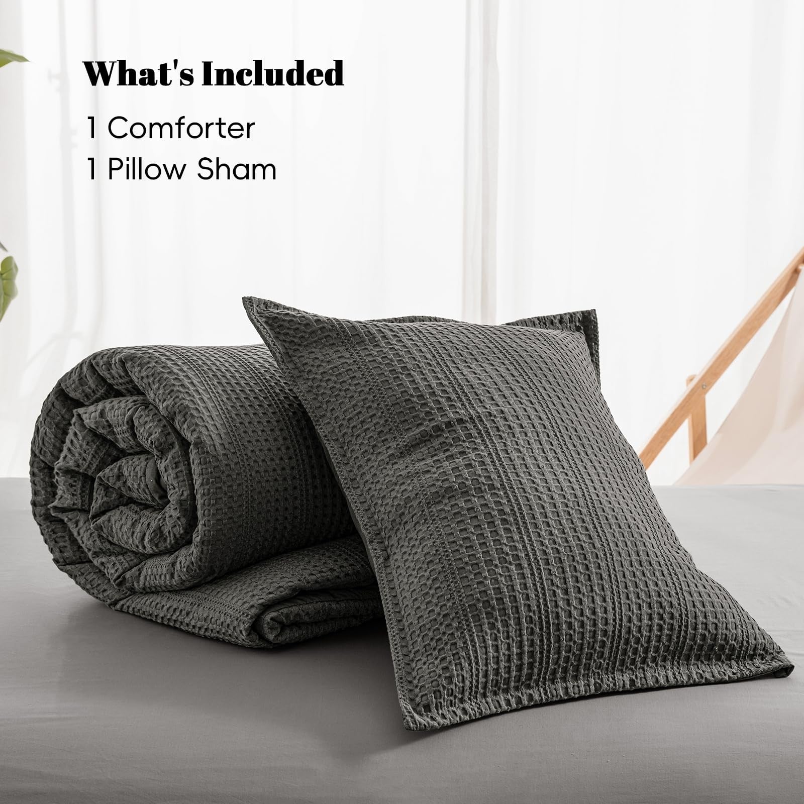 PHF soft waffle comforter set in twin size, breathable waffle weave bedding with plush, cozy texture for comfortable sleep.
