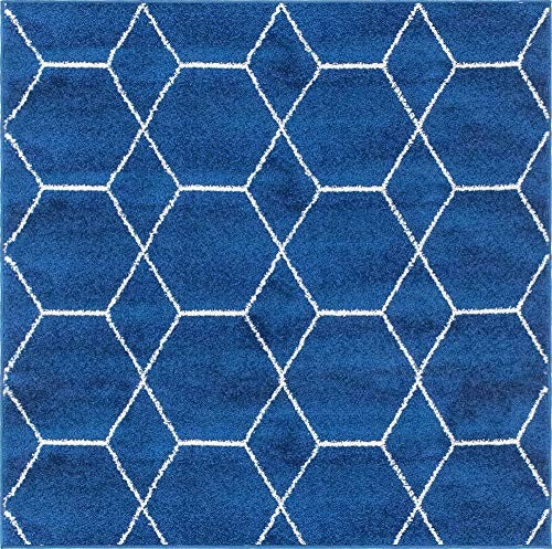 Navy blue geometric area rug from Unique Loom Trellis Frieze Collection featuring a modern square pattern.