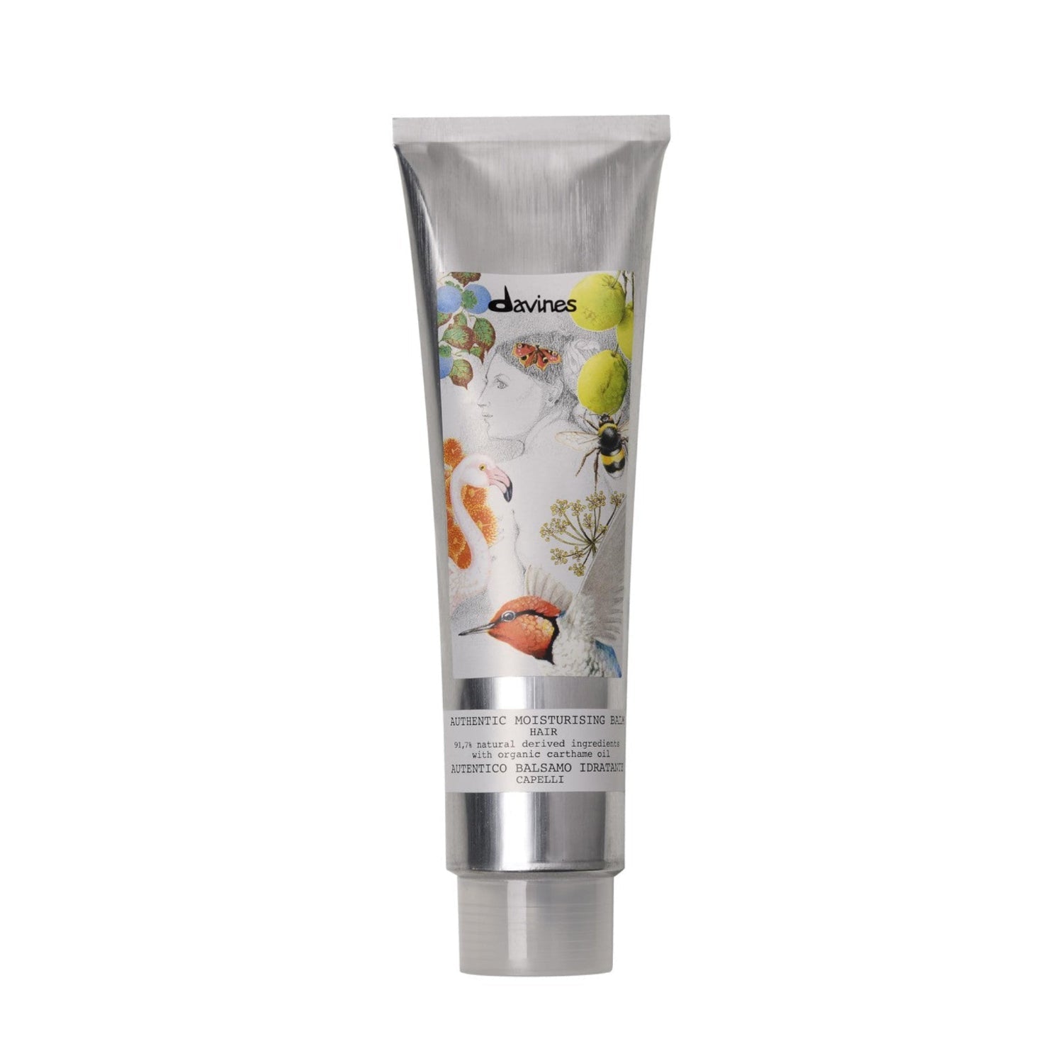 Davines Authentic Moisturizing Balm for face and hair, a multi-functional conditioner in a sleek jar with a smooth, creamy texture.