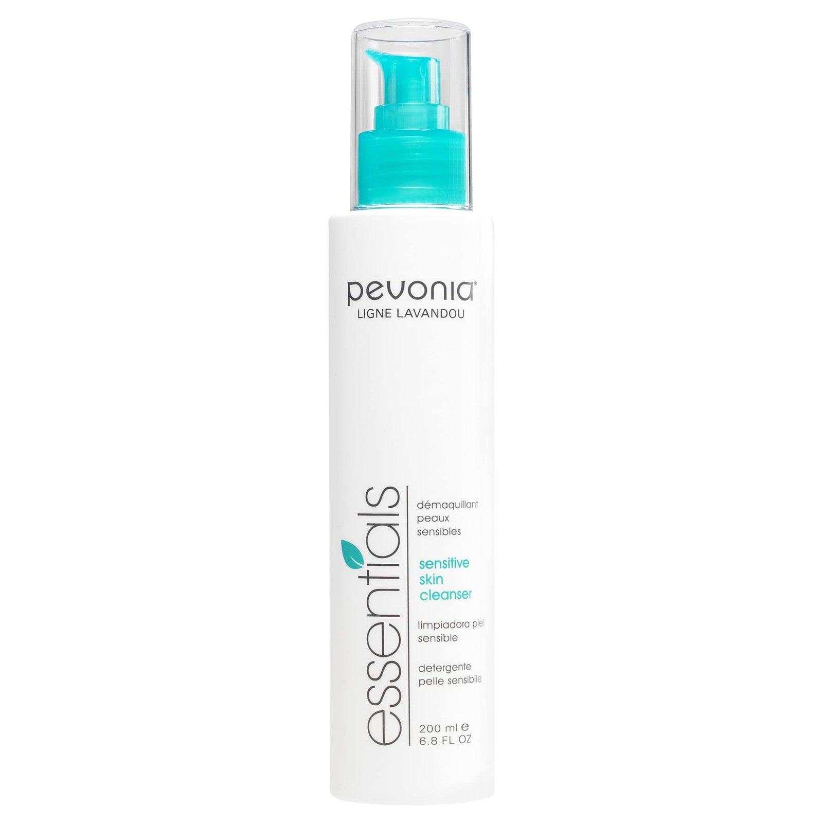 Pevonia Sensitive Skin Cleanser bottle with label, 6.8 fl oz, gentle skincare product for sensitive skin.