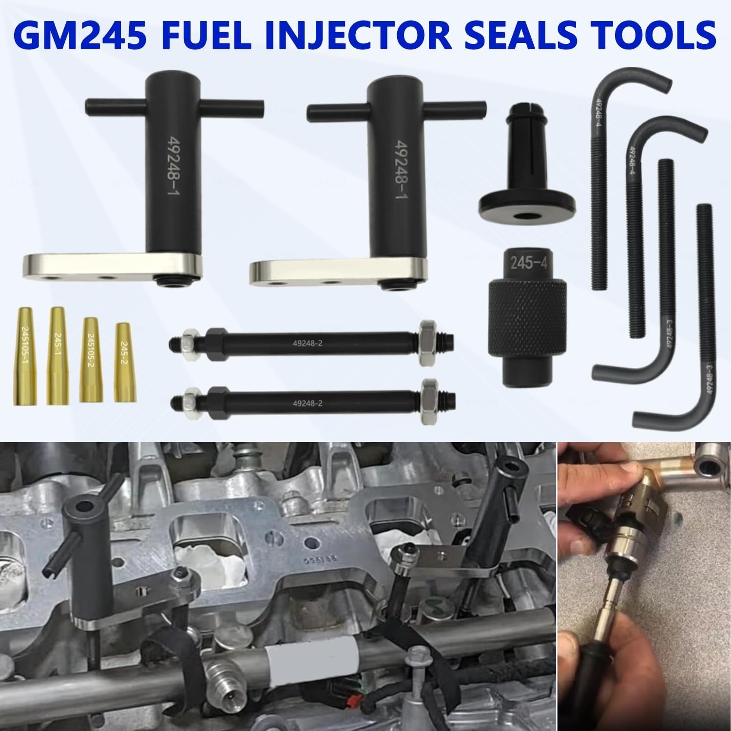 ZKTOOL GM245 fuel injector rail assembly remover tool with seals installation for automotive fuel injectors.