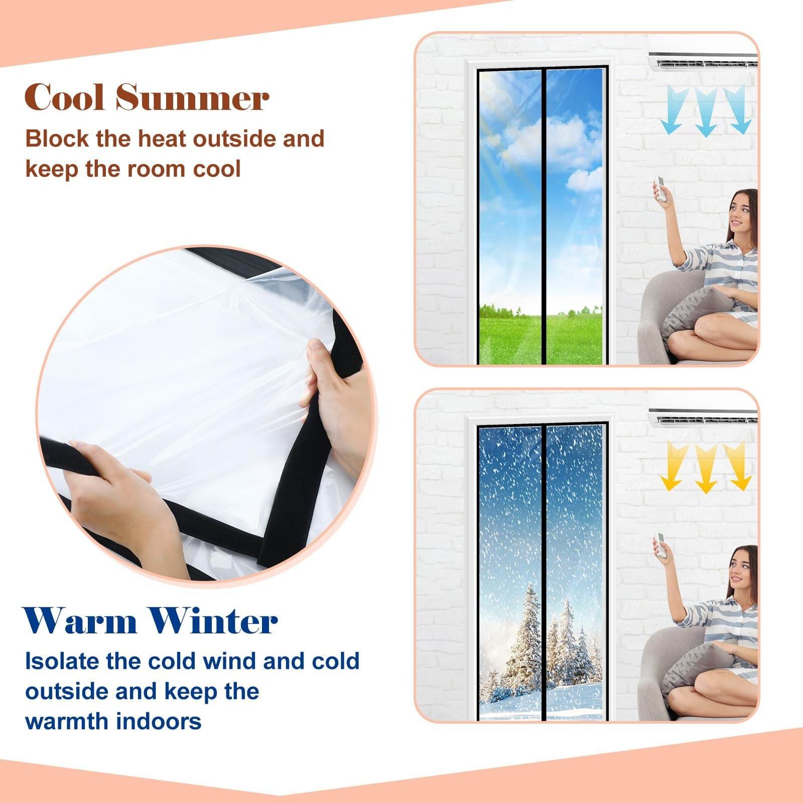 SmoothNovelty clear magnetic thermal insulated door curtain with PE panels for energy saving and temperature protection.