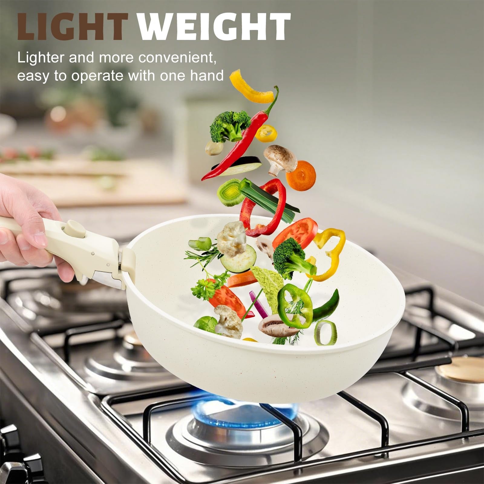 Numola 10-piece non-stick pots and pans set with detachable handles, ceramic cookware for versatile kitchen use.