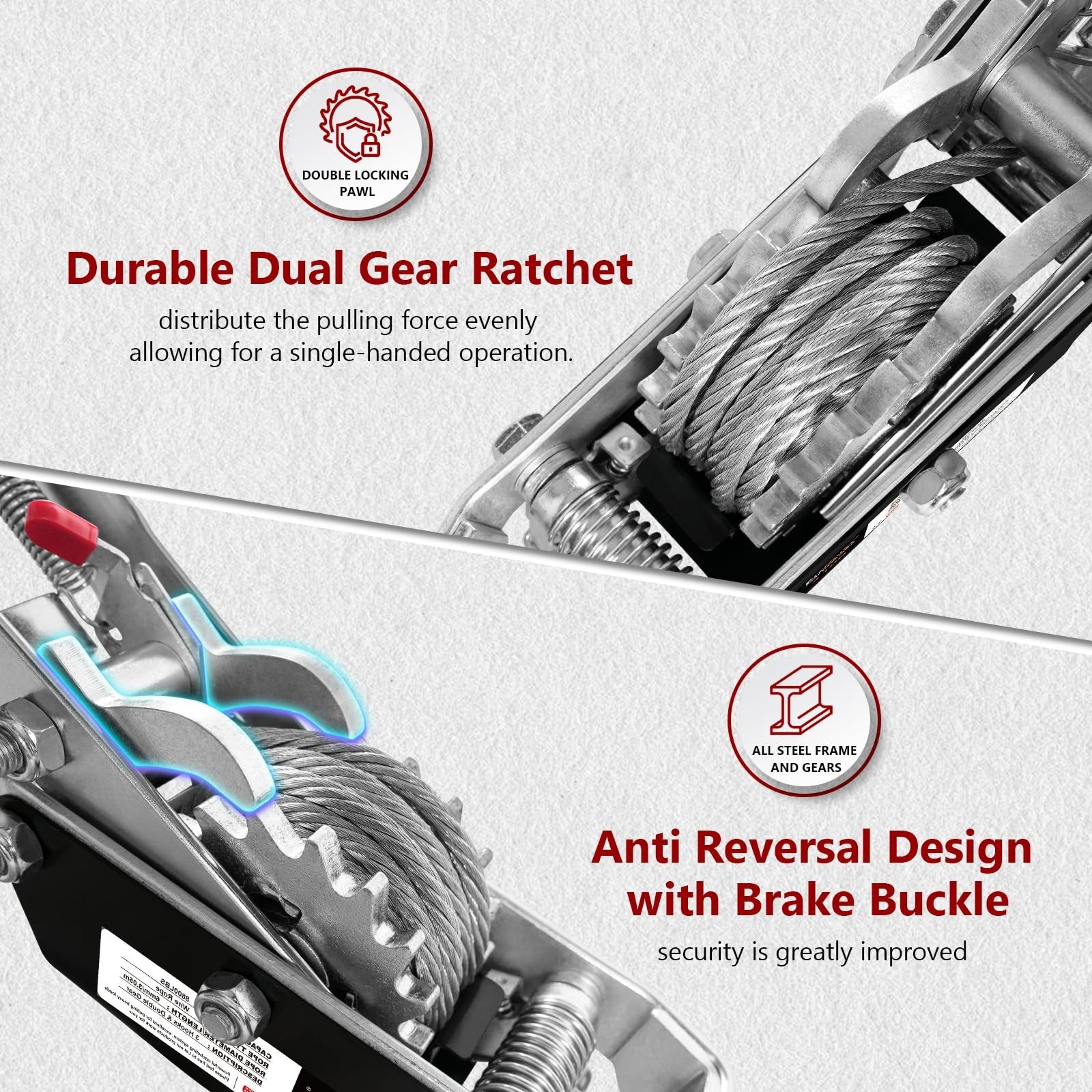 FITHOIST Come Along Winch with 4-ton capacity, 10-foot steel cable, heavy-duty ratchet power pull for lifting and pulling tasks