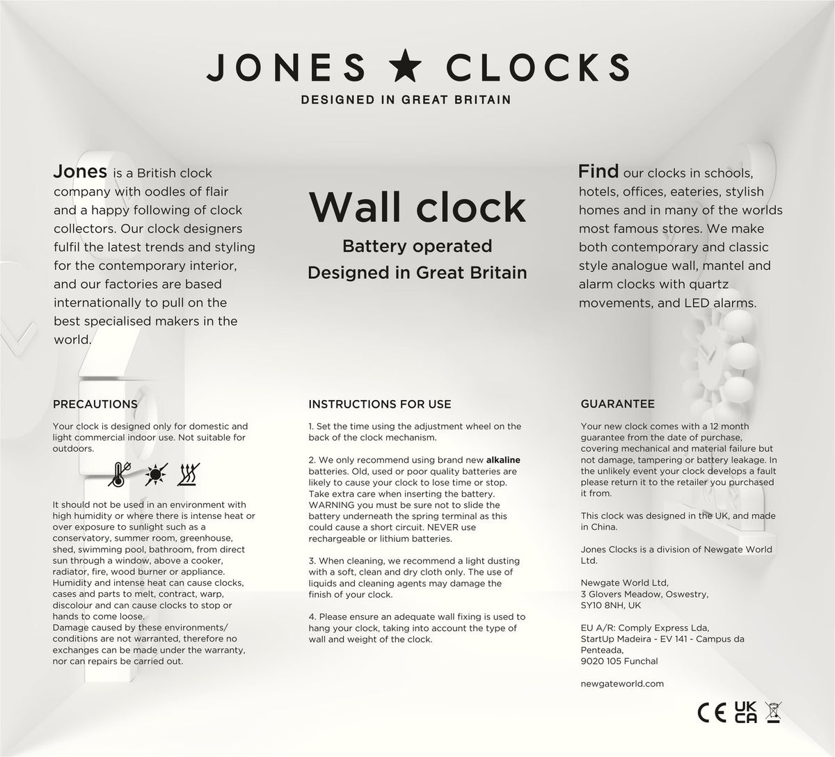 Jones Clocks Marvel wall clock, 10-inch modern retro rounded square design with Marvel-themed graphics and bold black hands.