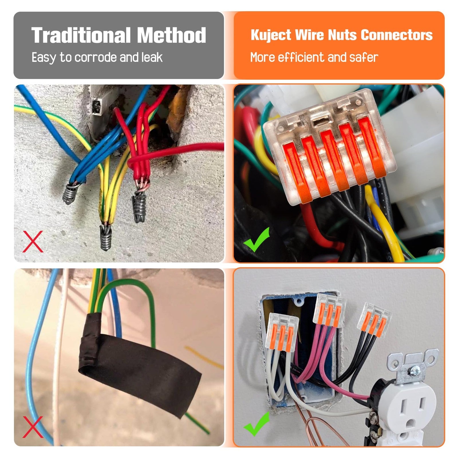 Kuject 340PCS lever wire connectors kit featuring 2, 3, 4, 5, and 8 conductor combinations for electrical wiring.