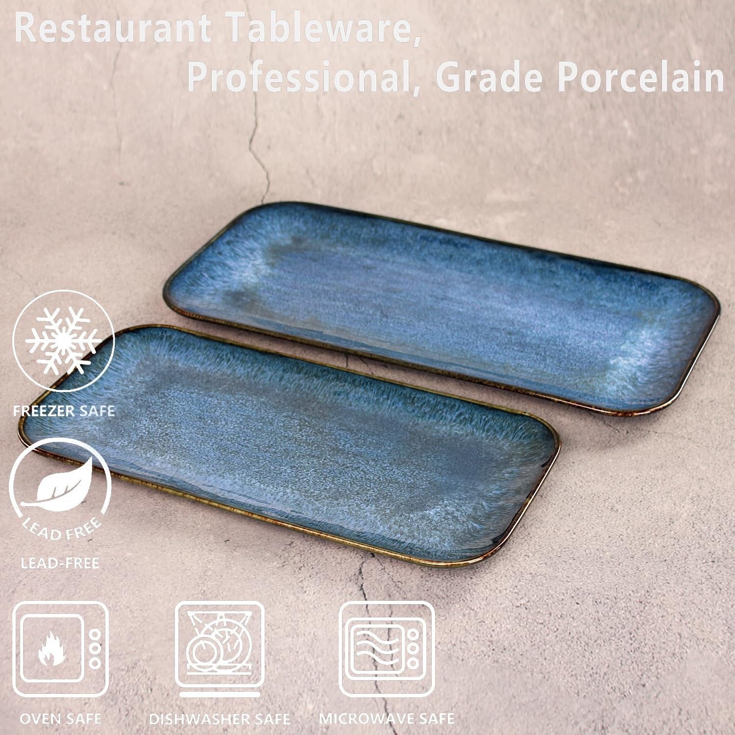 Pair of jinsongdafa porcelain dinner plates in blue, featuring a smooth glazed surface, ideal for serving meals and entertaining.