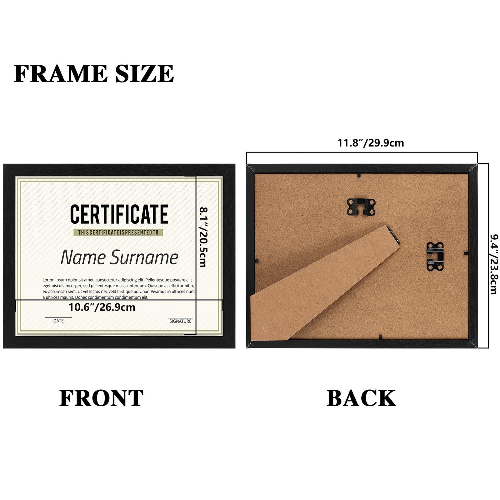 Set of 18 black PHAREGE 8.5 x 11 certificate picture frames for displaying awards and documents.