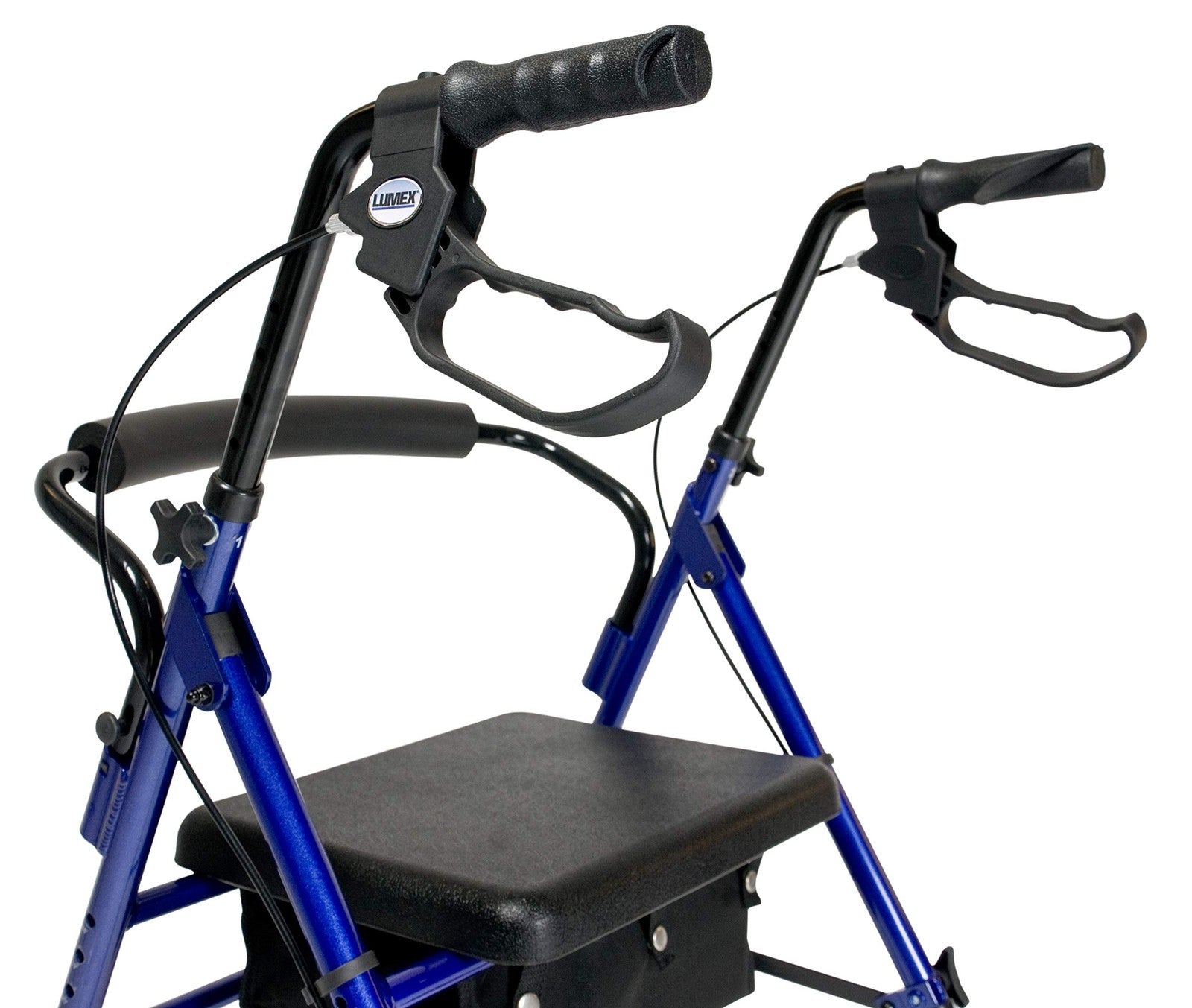Height-adjustable Graham-Field Lumex Set N Go rollator with hand brakes and sturdy frame, designed for easy mobility and support.