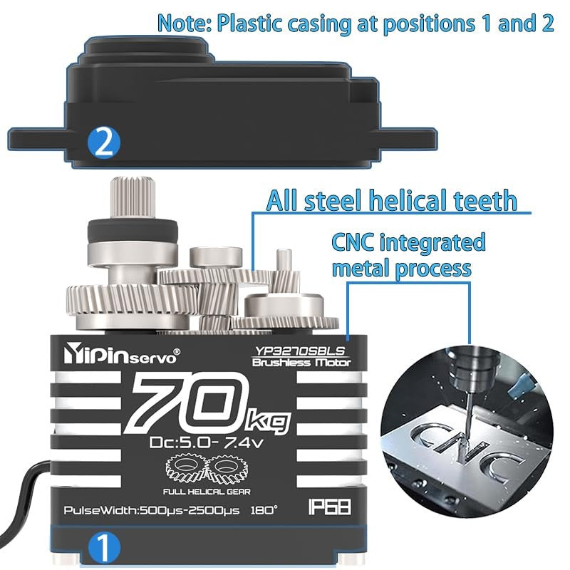 RCmall Rcmakl 70kg high torque GX3270BLS digital RC servo with metal gears, 180/270/360 degree rotation for RC vehicles