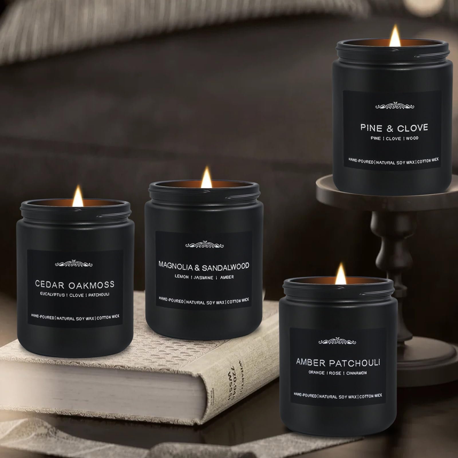 Inayou men's candle gift set with a 28oz soy wax candle featuring a masculine scent, long-lasting for up to 200 hours.