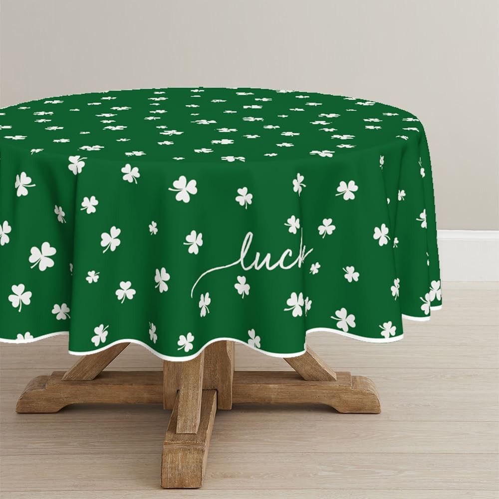 Horaldaily St. Patrick's Day round tablecloth with Irish clover and shamrock design, 90x90 inches, festive and decorative.