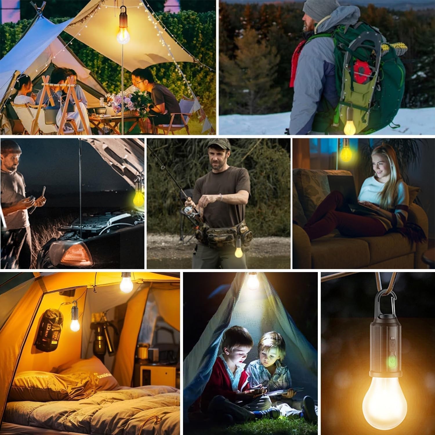 MODOAO LED tent lights 5-pack camping lanterns with rechargeable USB and solar power, ideal for outdoor camping and tents