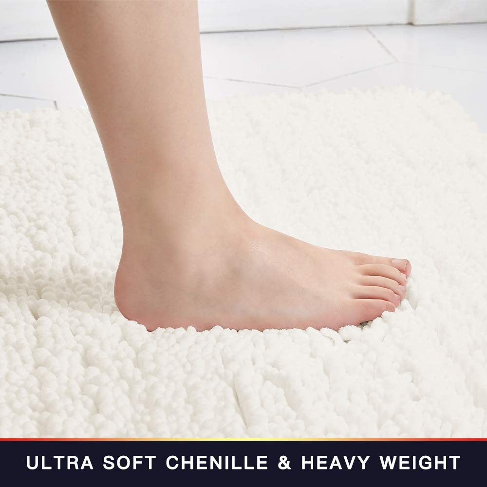 Walensee non-slip ivory bathroom rug, 32x20 inches, water-absorbent bath mat with textured surface for safety and comfort.