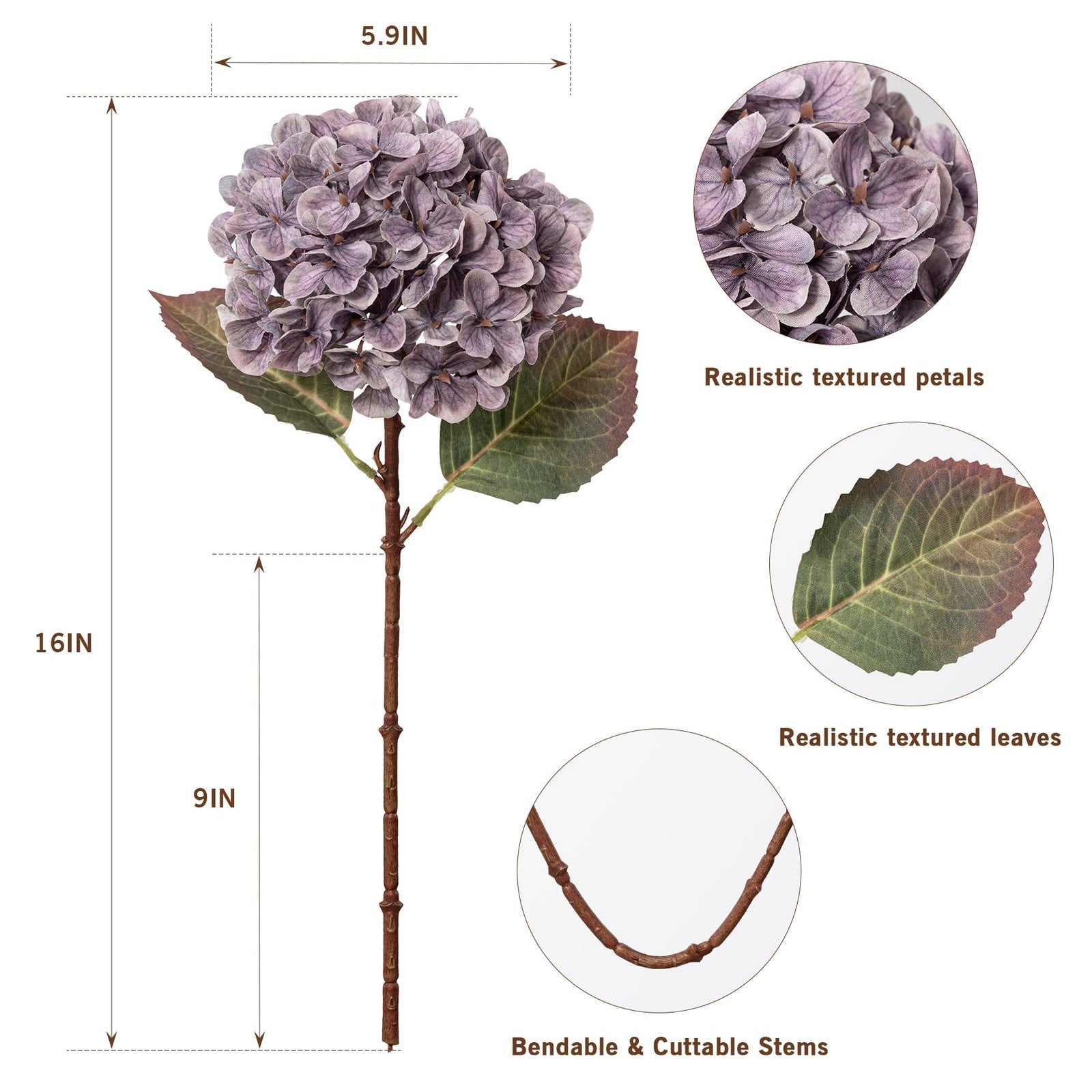 Artificial silk hydrangea flower heads with stems in a bulk bouquet, perfect for fall decor from Uqueeten.