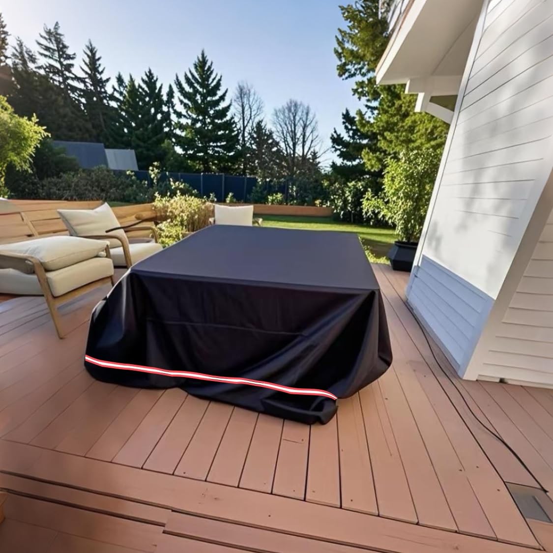 Turtle Life heavy-duty waterproof patio furniture cover for square sets, durable and protective for outdoor furniture.