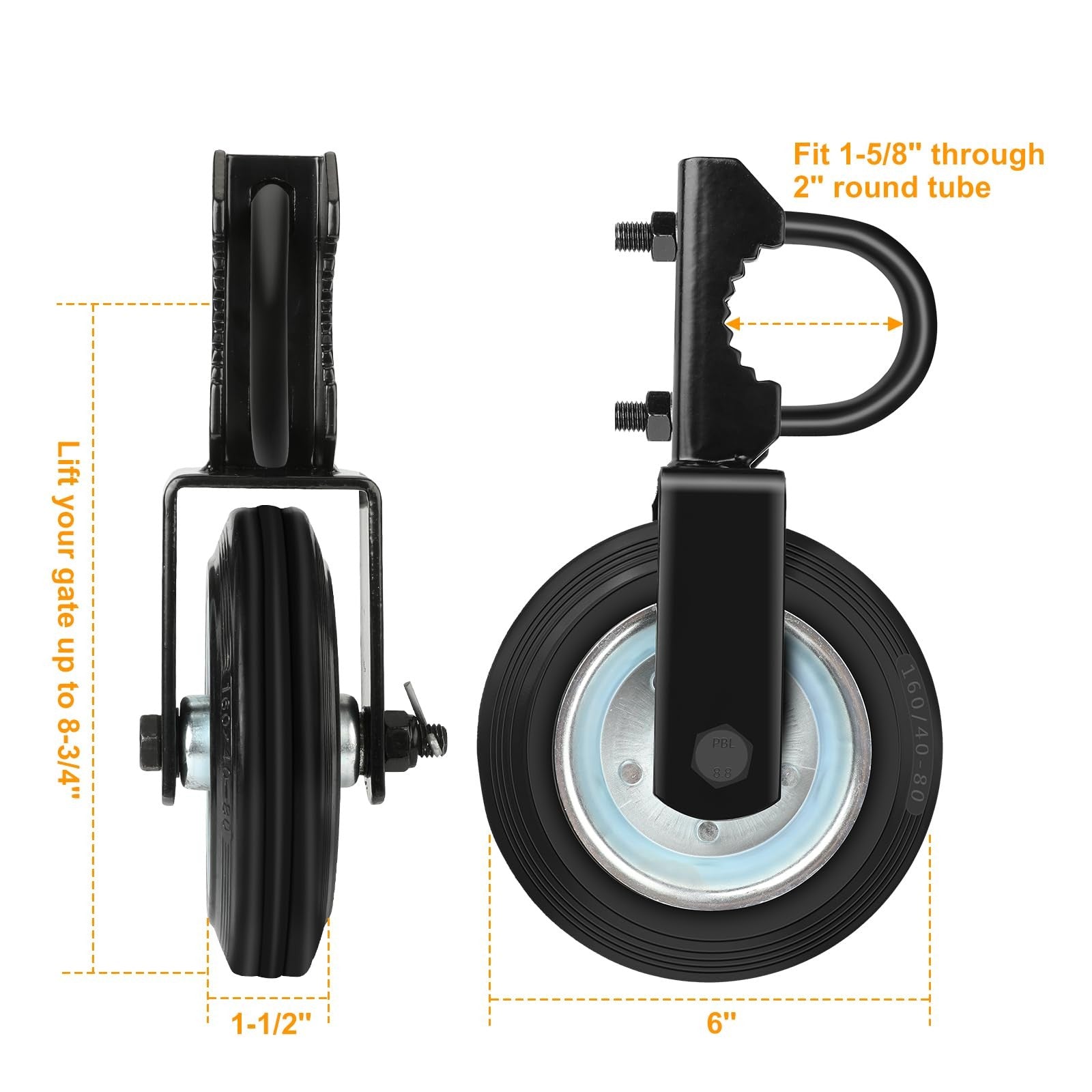Mofeez gate wheel for metal swing gates, support wheel with 1-5/8 to 2-inch frame size, durable metal construction