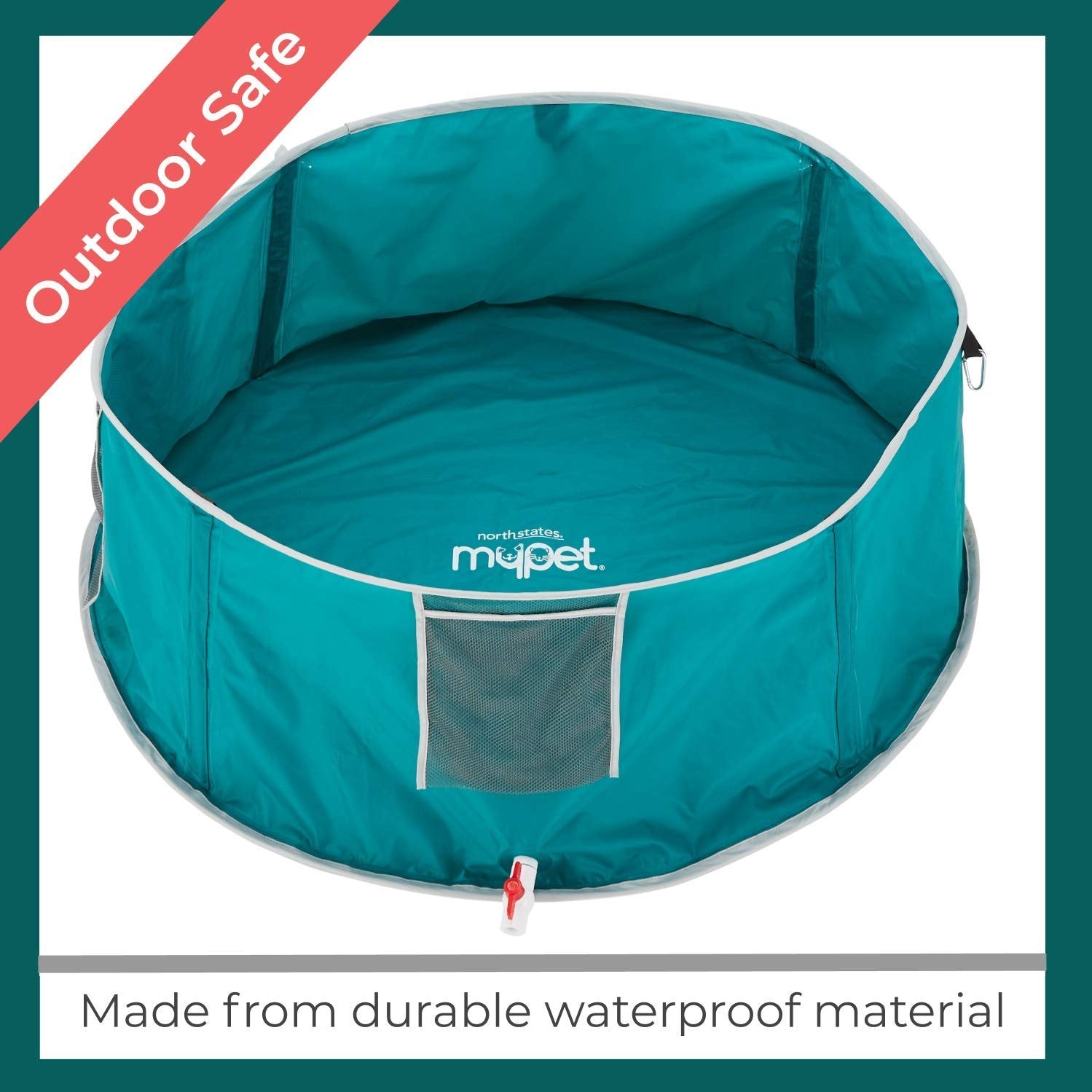 MYPET North States portable foldable pet pool with 48-inch diameter, suitable for pets to bathe or swim outdoors.