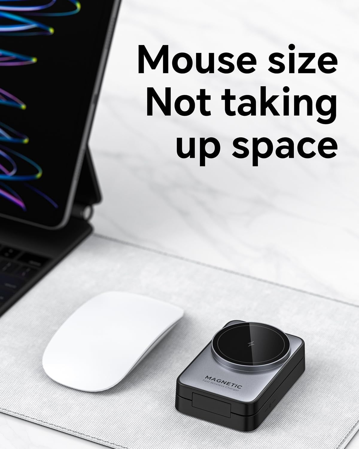 BODSEIEOU 2026 upgraded 3-in-1 wireless charger for iPhone with magnetic stand, compact travel-friendly design, and multiple device compatibility.