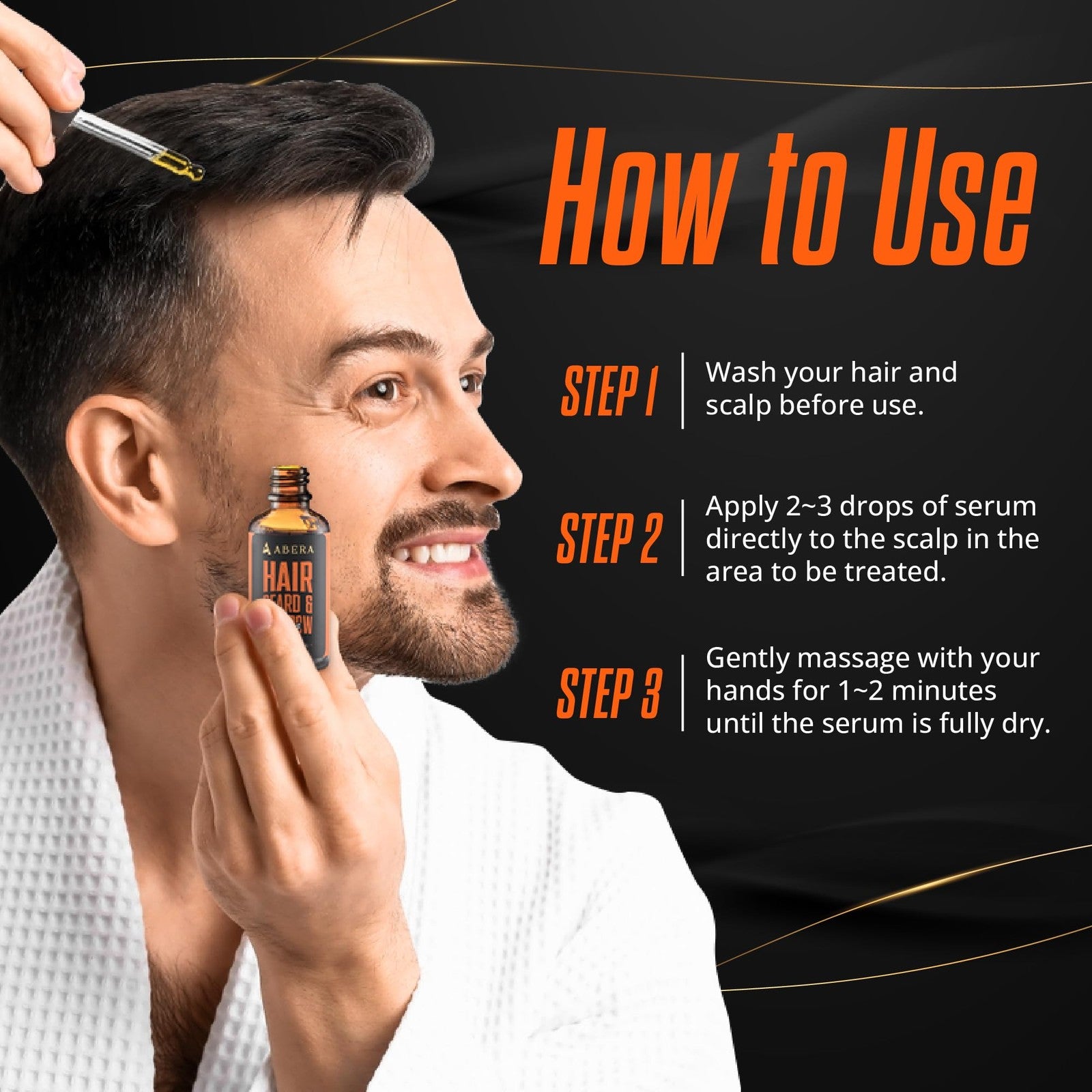 ABERA Hair Growth Serum for hair loss, natural hair regrowth treatment in a clear glass bottle with dropper
