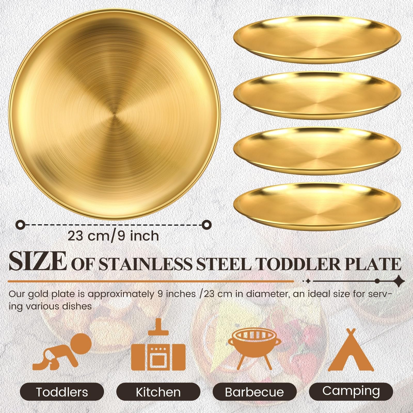 Nuogo 20-piece set of 9-inch stainless steel gold dinner plates with metal finish for elegant table setting