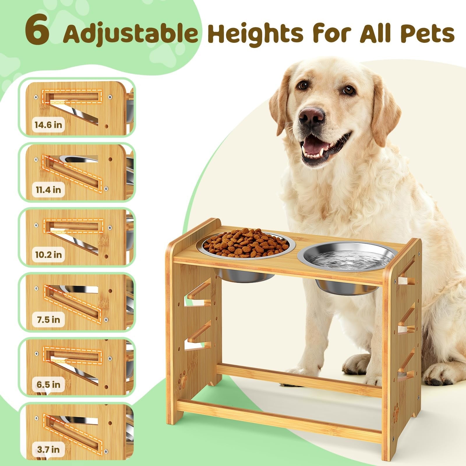 CozyLazy elevated dog bowls on adjustable stand for large and medium dogs, featuring durable design and ergonomic height.