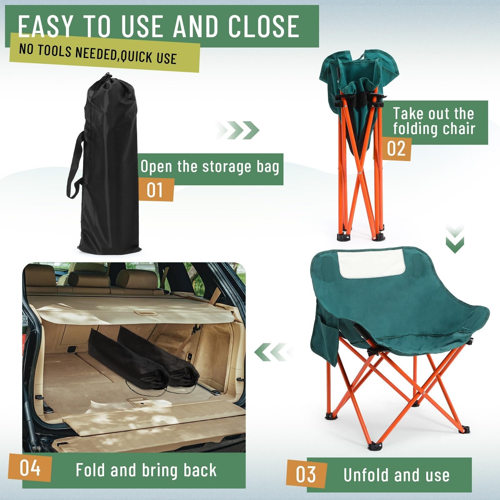Seeloowy 2-pack compact camping chairs, portable folding outdoor chairs with carry bag, lightweight and easy to transport.