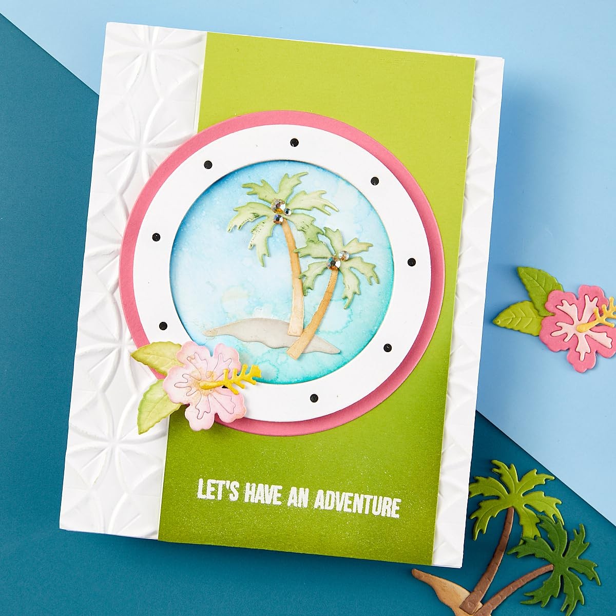 Spellbinders Coastal Escape View etched dies set featuring intricate window and coastal scene designs for paper crafting.