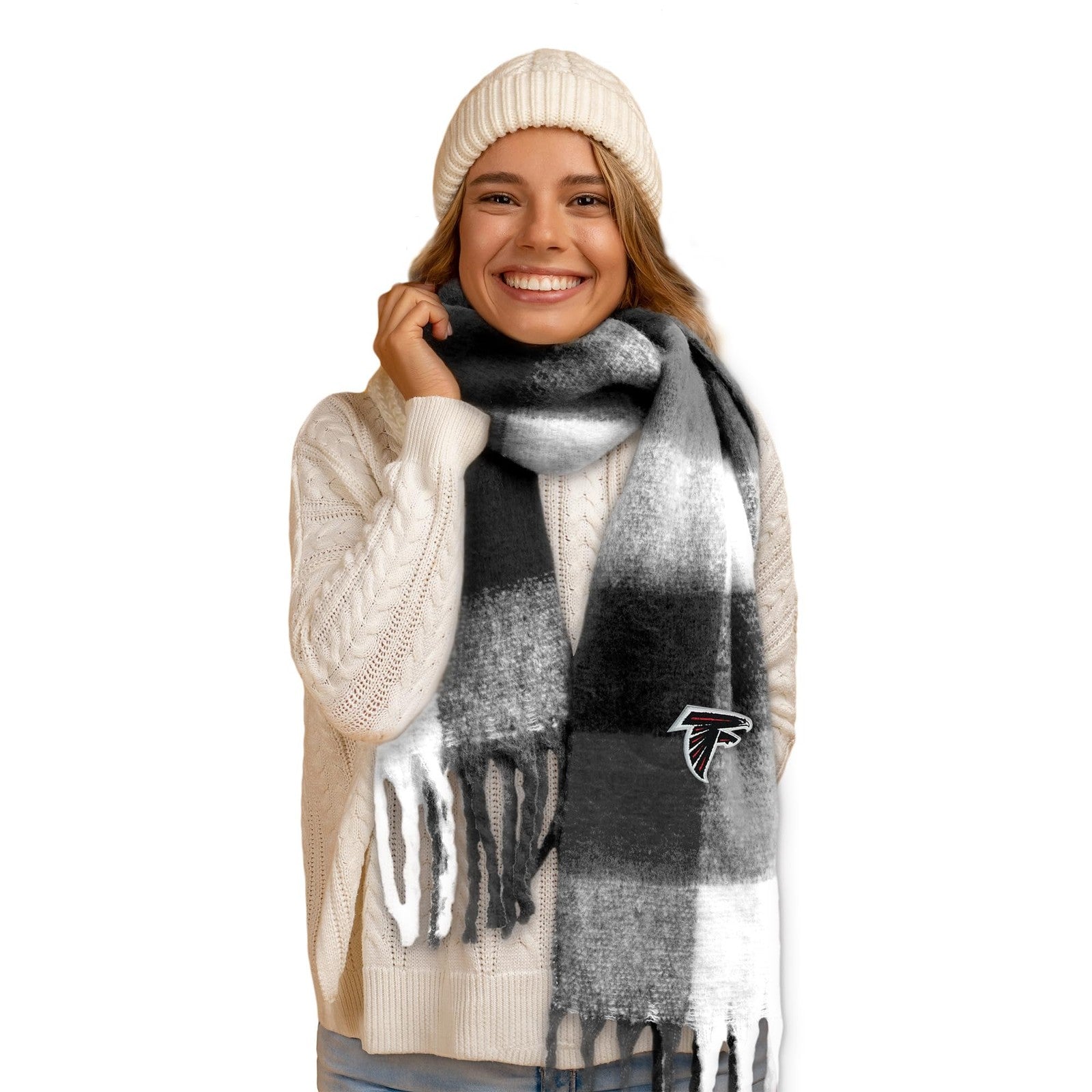 Littlearth NFL Atlanta Falcons super soft scarf with team logo and vibrant red and black colors, ideal for fans and cold weather.