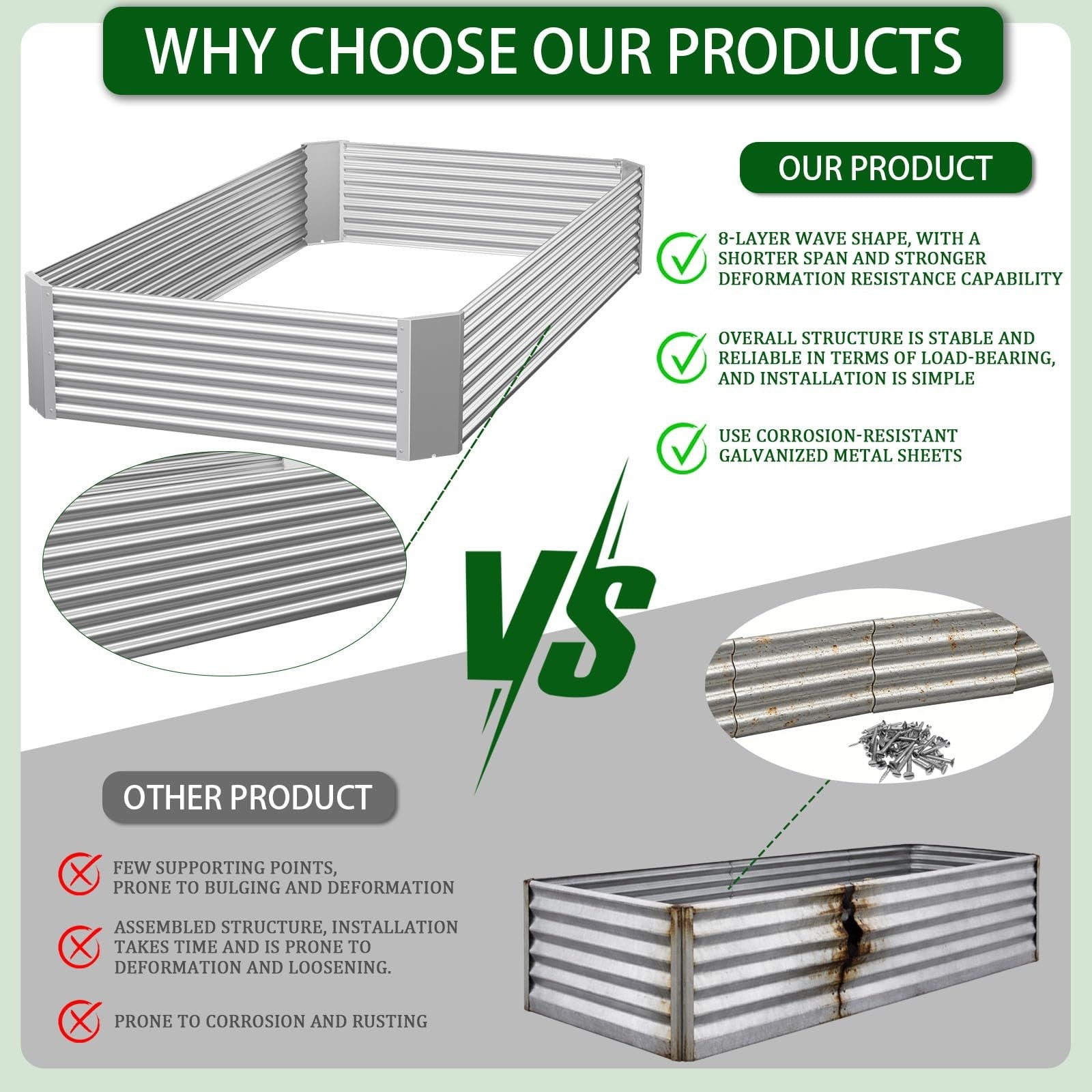 Four galvanized raised garden bed panels, 4x2 feet, for outdoor above ground gardening, shown assembled outdoors.