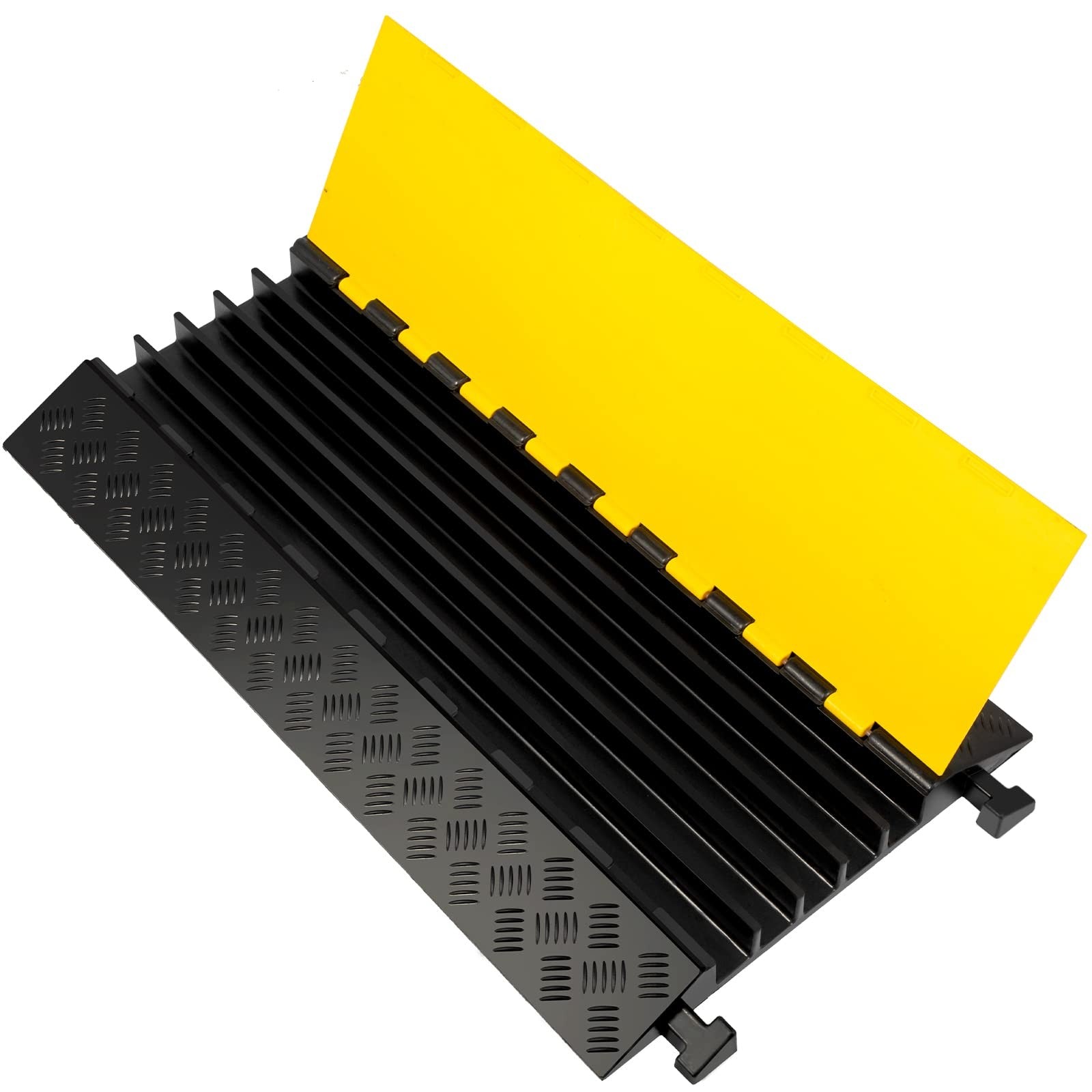 Happybuy 5-channel rubber cable protector ramp for heavy-duty cable protection, suitable for industrial and construction use.