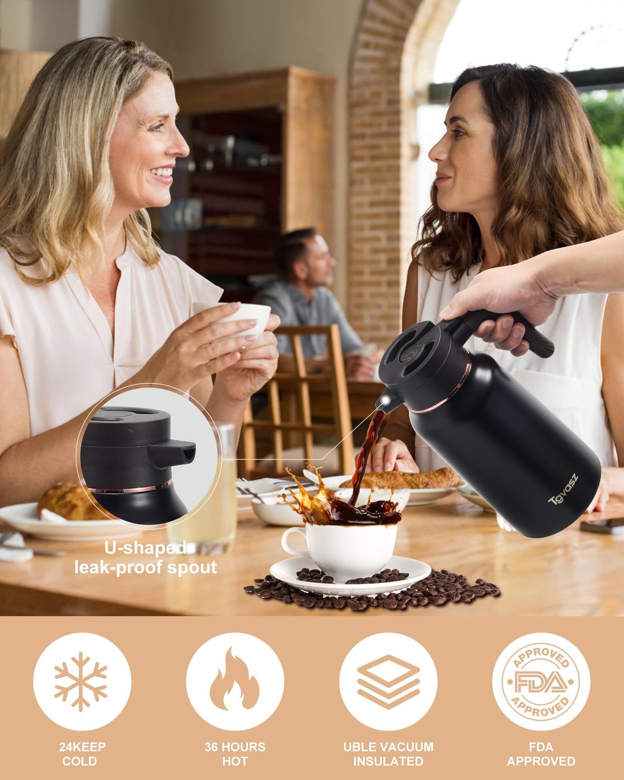Two 70 oz stainless steel thermal coffee carafes by Tgvasz, designed to keep coffee hot for up to 36 hours.