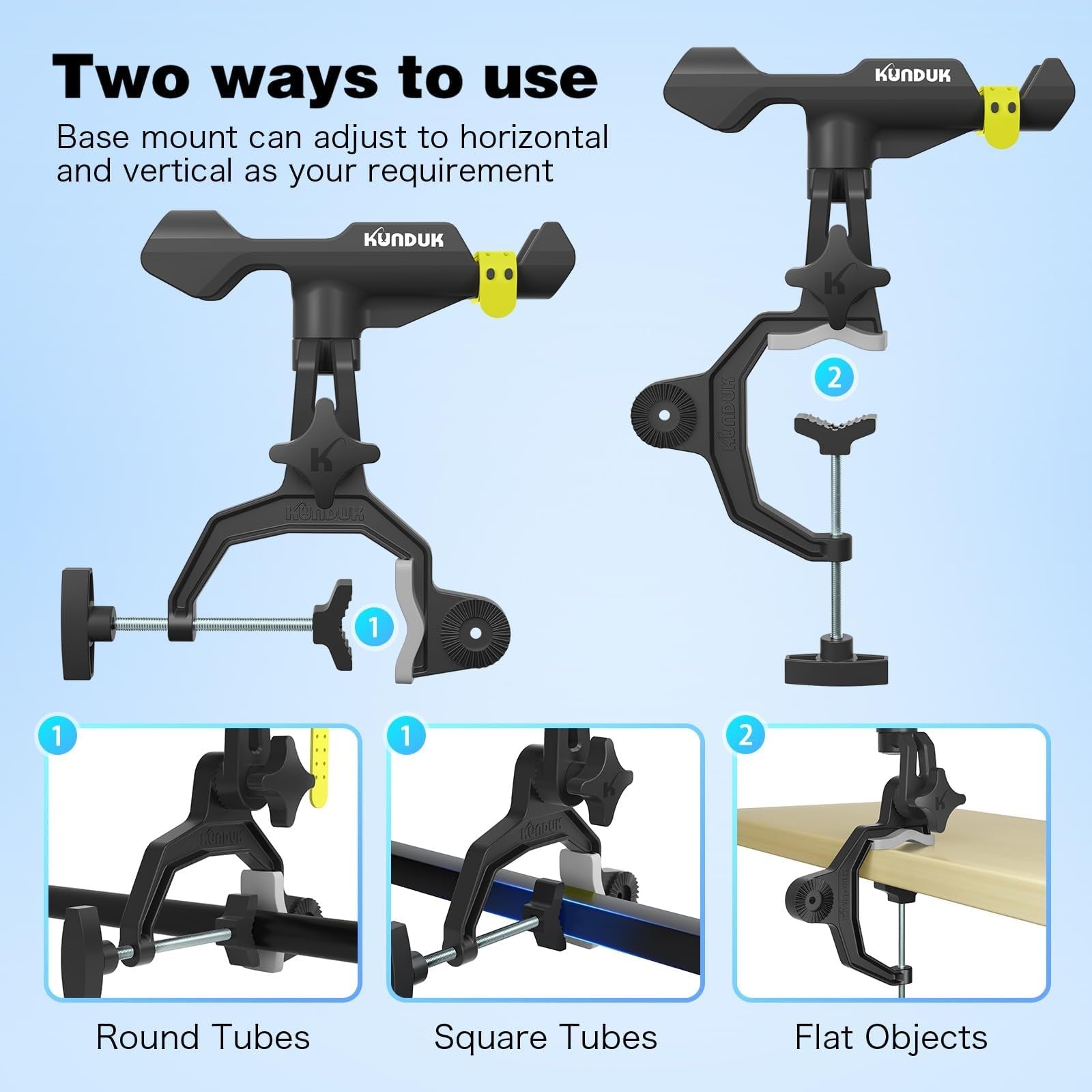 KUNDUK upgraded fishing rod holder with button-lock, 360-degree dual rotation, universal silicone base, suitable for fishing gear.