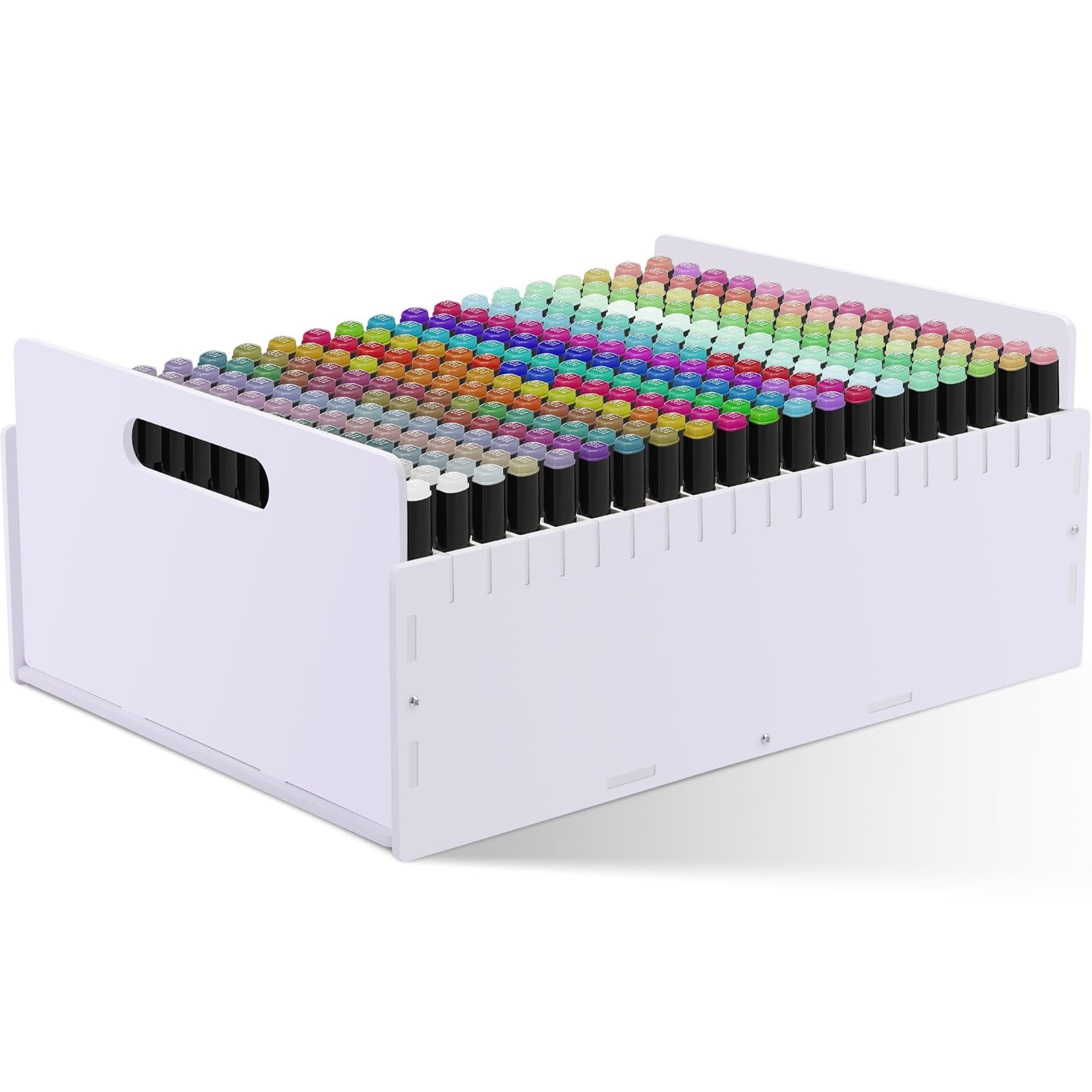 Sunnychicc marker pen organizer holder with multiple compartments for storing colored art markers and pens.