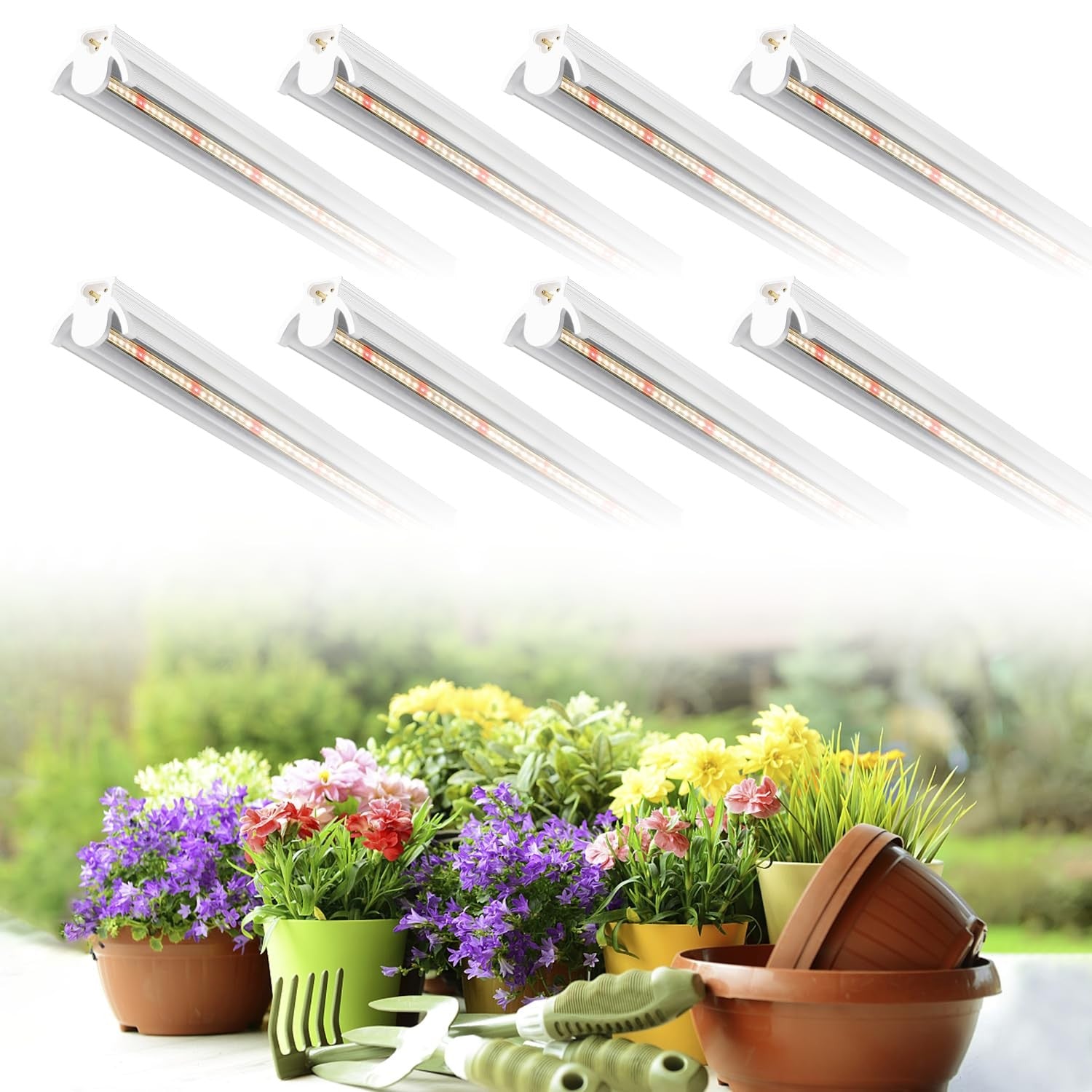 TVTUTPWY Grow Light T5 1.4Ft LED strip with 8 bulbs, full spectrum 5000K white light for plant growth and indoor gardening.