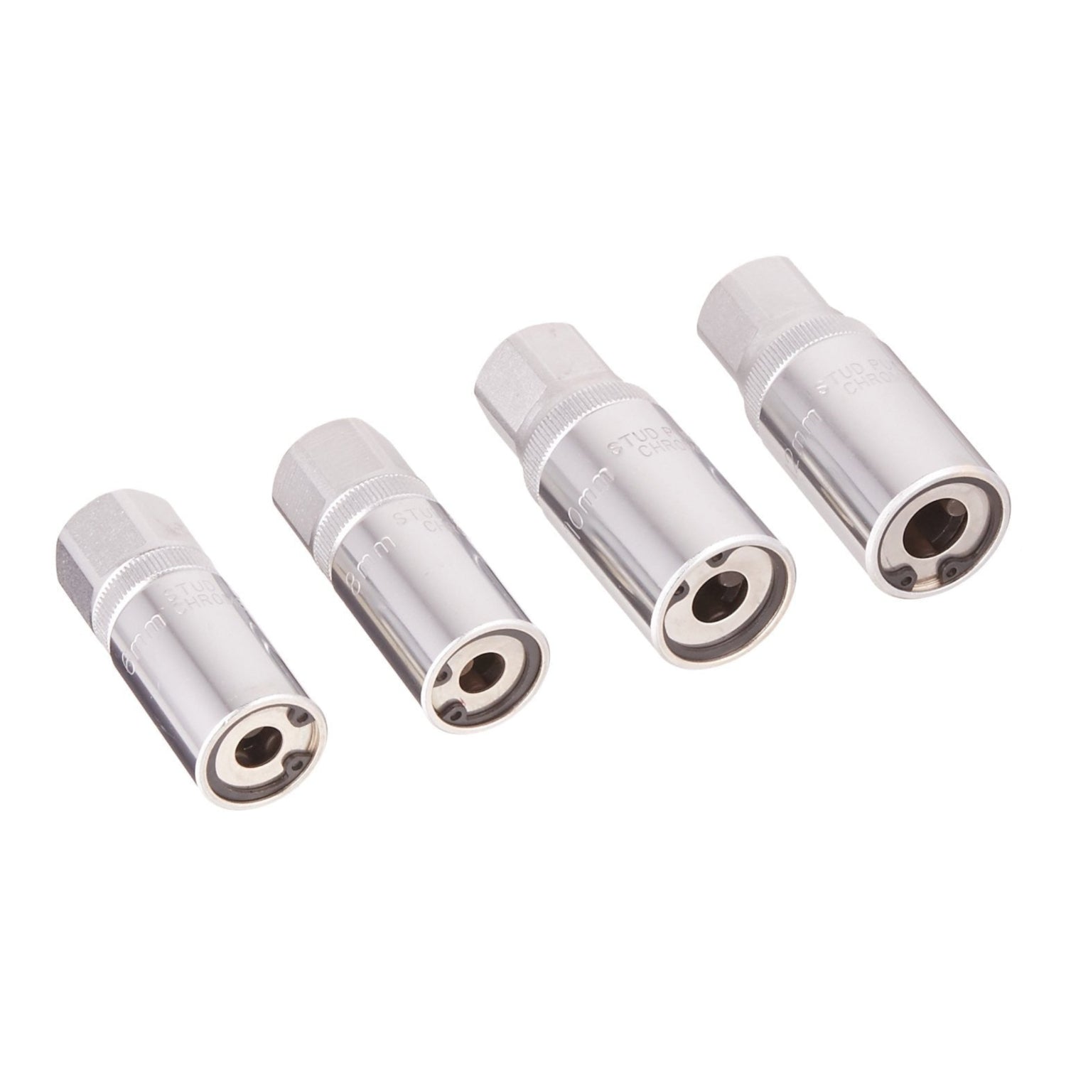 Sunex Tools Sunex 8804M 1/2-inch drive metric stud puller set with four metal pullers on a white background.